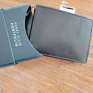 Mens Perry Ellis Portfolio PassCase Flip up ID Black Wallet